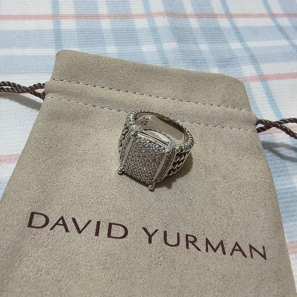 David Yurman Sterling Silver Ring with Full Diamonds, Size 7